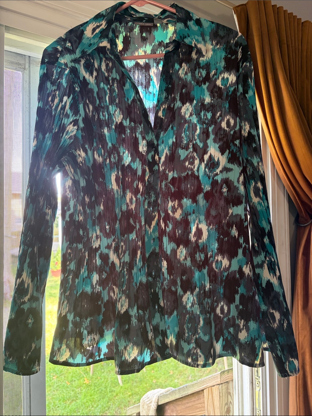 Apt. 9 Teal, Black & White Abstract Print Button-Down Shirt
